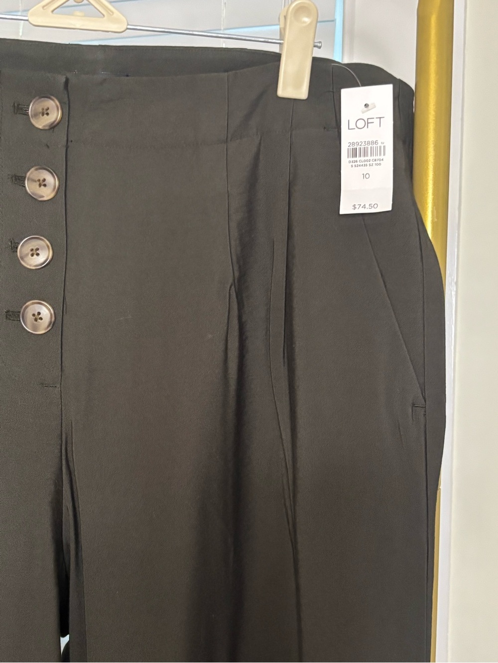 LOFT High-Waist Wide Leg Button-Front Pants in Olive Green NWT Size 10 - Picture 4 of 7